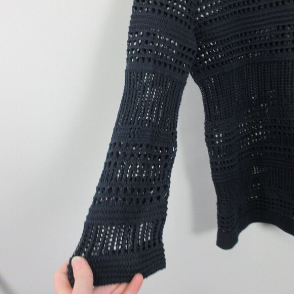 Club Monaco Open Knit Sweater Top Women S Crochet Black Cotton Blend Luxury 276 - Picture 5 of 11